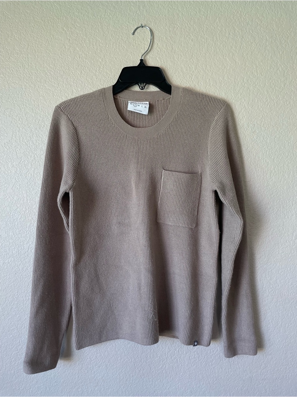 Figs Off Shift Pocket Scoop Crewneck Sweater in Taupe